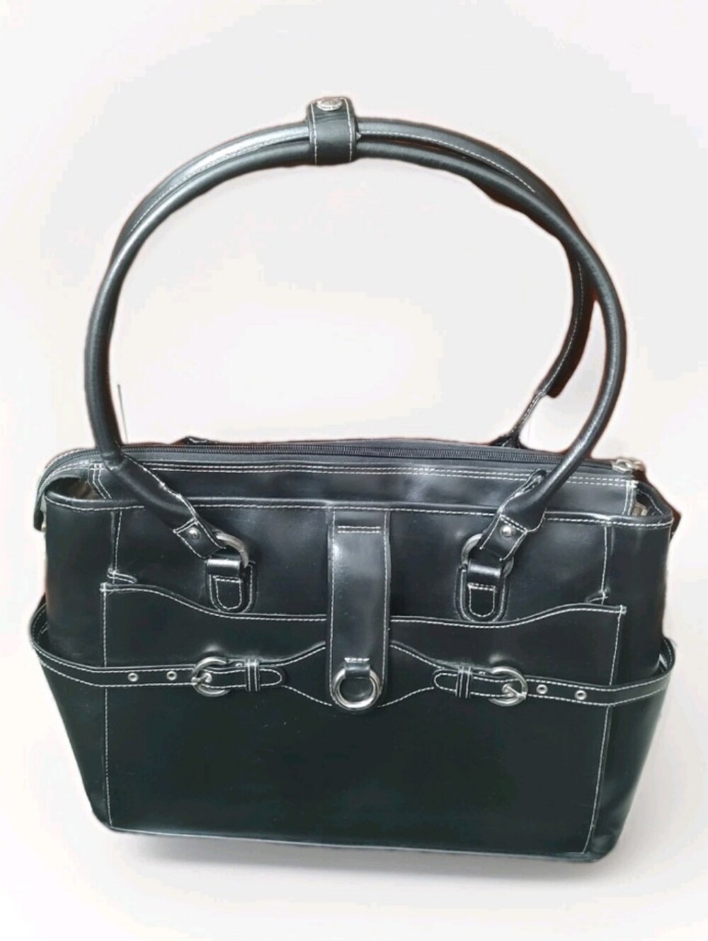 McKlein Black Leather Business Tote Laptop Briefcase Organizer 20" x 12" VGUC
